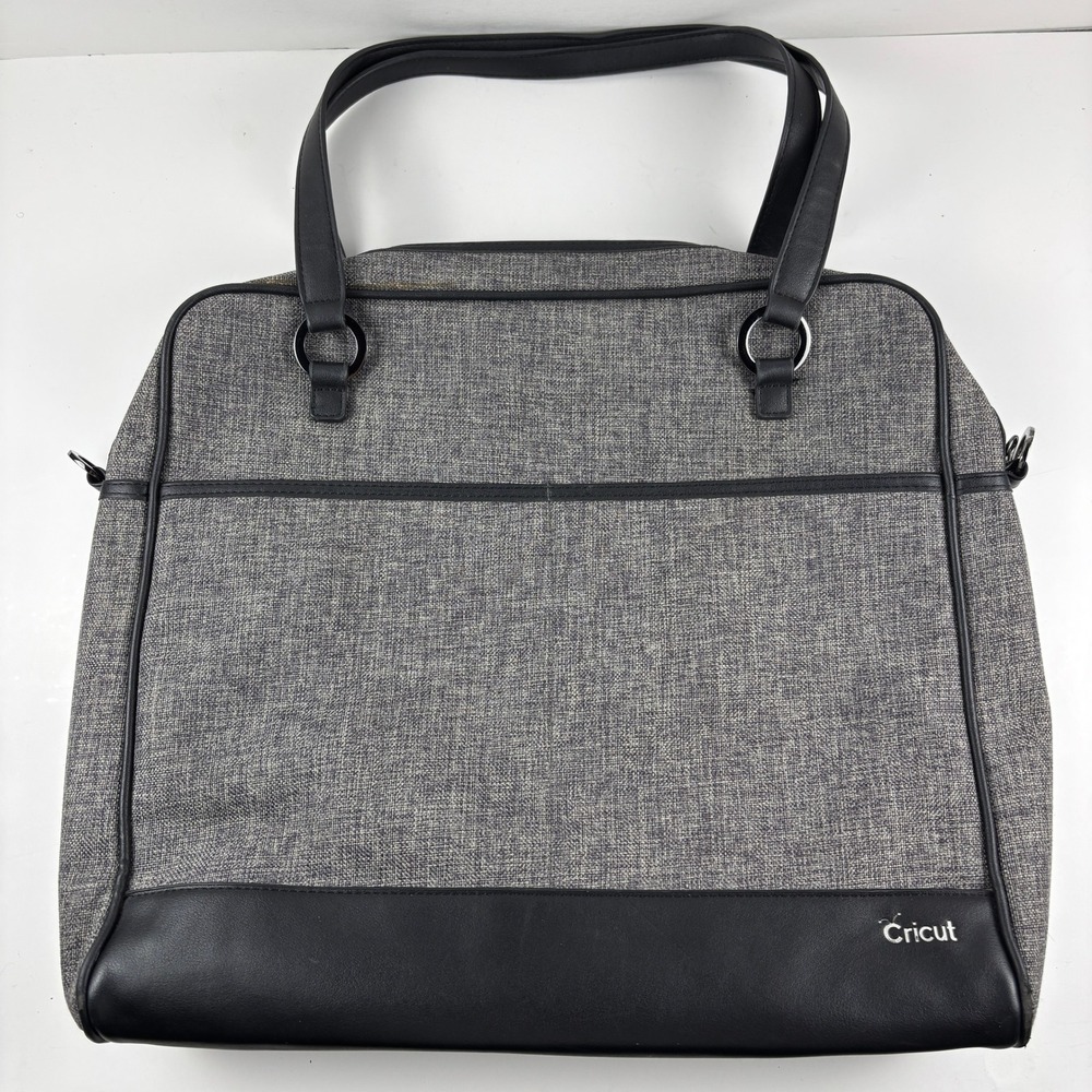 Cricut Machine Tote Bag Large Gray Tweed Black Faux Leather Office Crafting‎